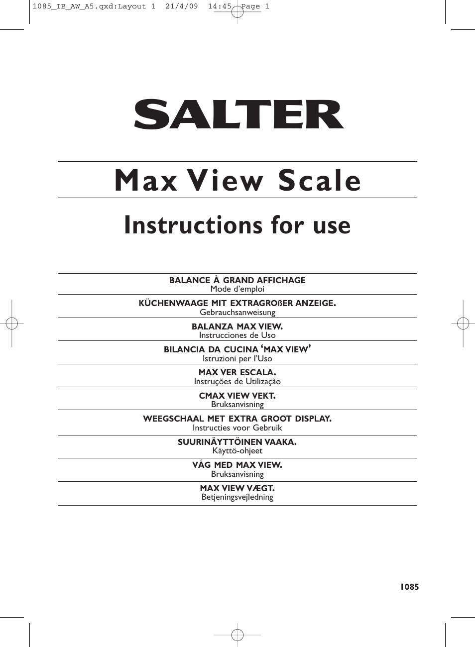 Salter 1085 BKDR MaxView Electronic Kitchen Scale User Manual | 24 pages