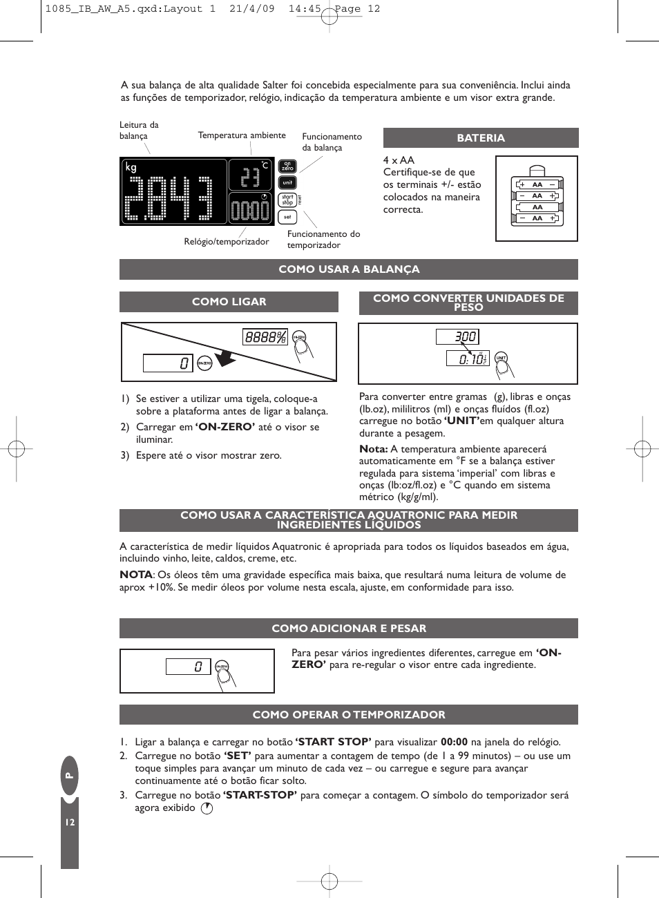Salter 1085 BKDR MaxView Electronic Kitchen Scale User Manual | Page 12 / 24