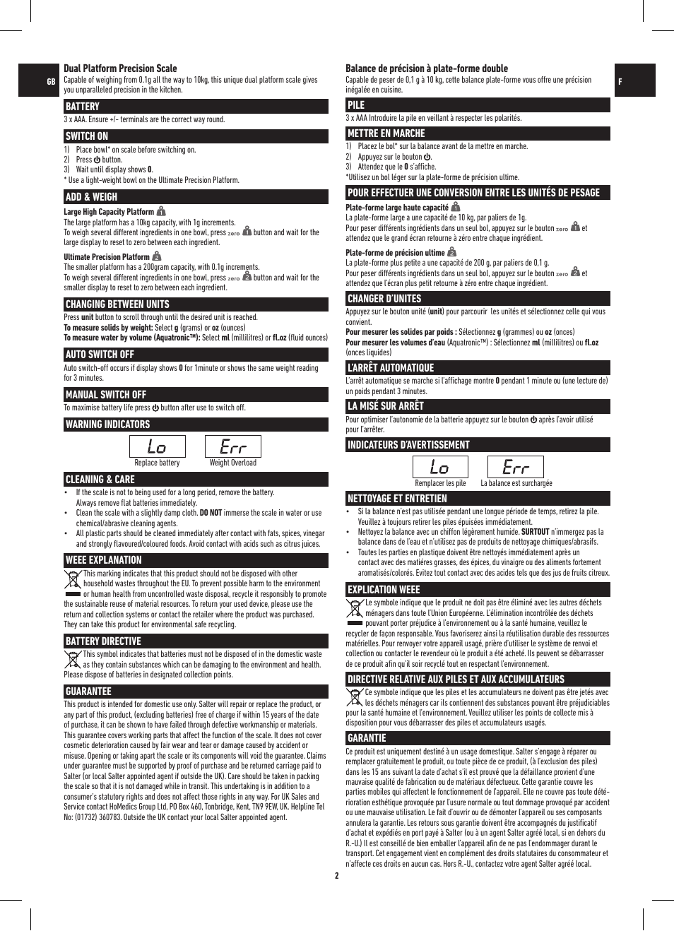 Salter 1049 HBBKDR Heston Blumenthal Dual Platform Precision Scale User Manual | Page 2 / 12