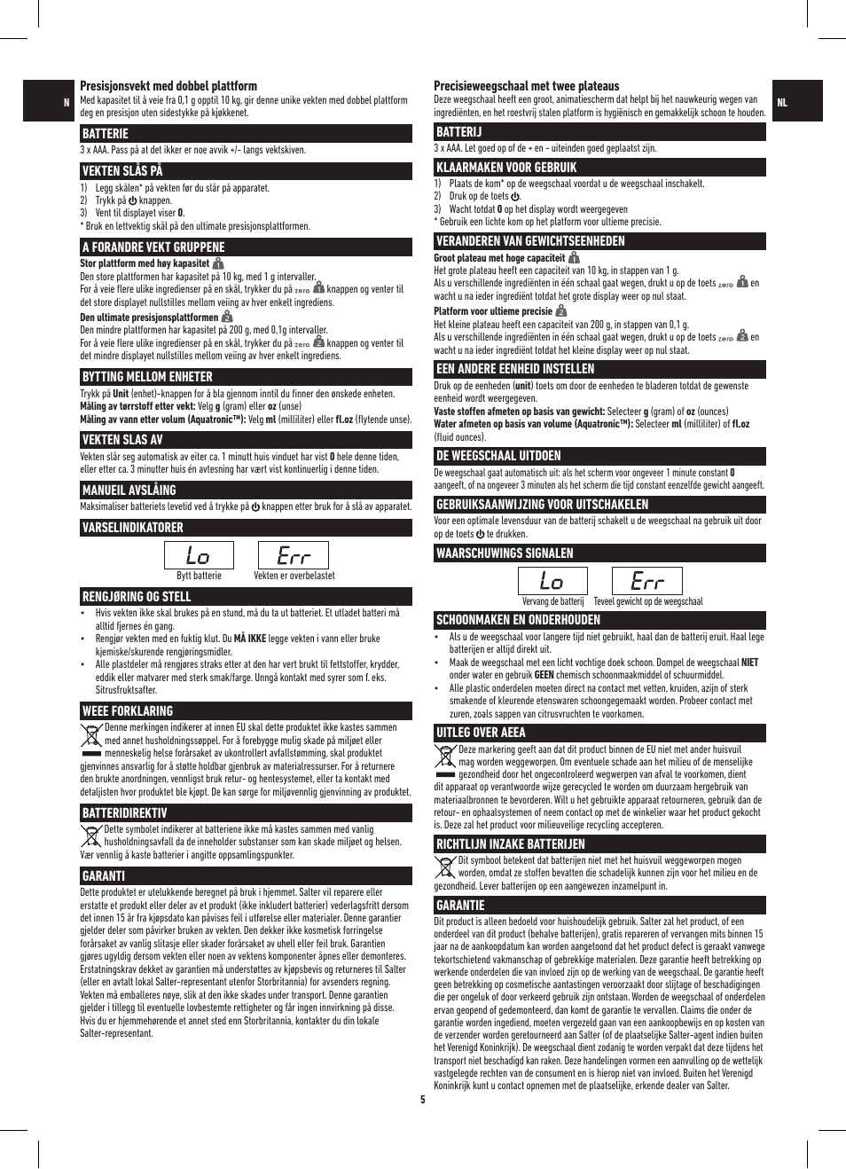 Salter 1049 HBBKDR Heston Blumenthal Dual Platform Precision Scale User Manual | Page 5 / 12