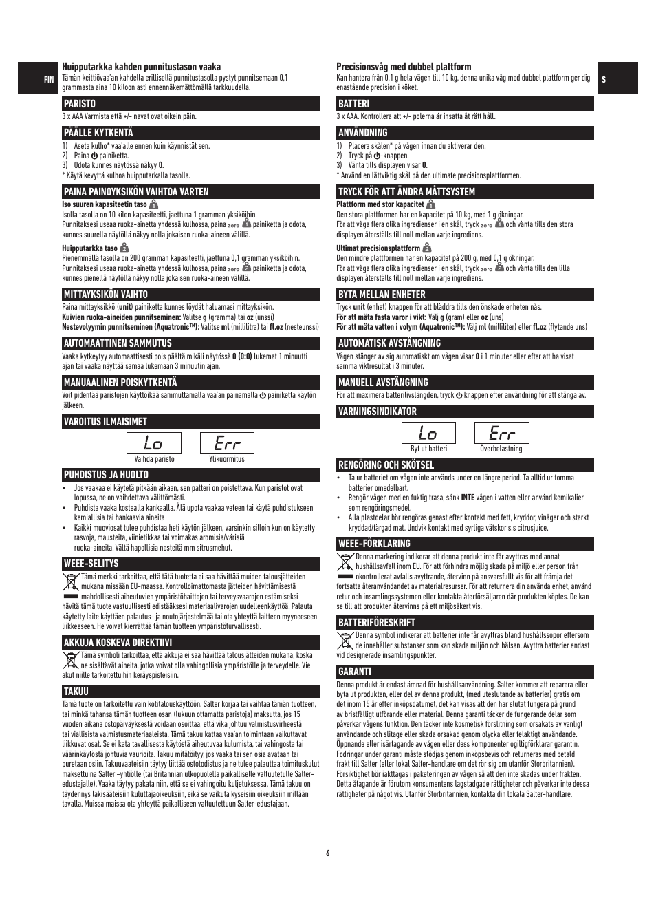 Salter 1049 HBBKDR Heston Blumenthal Dual Platform Precision Scale User Manual | Page 6 / 12