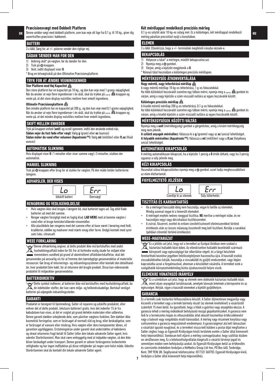 Salter 1049 HBBKDR Heston Blumenthal Dual Platform Precision Scale User Manual | Page 7 / 12