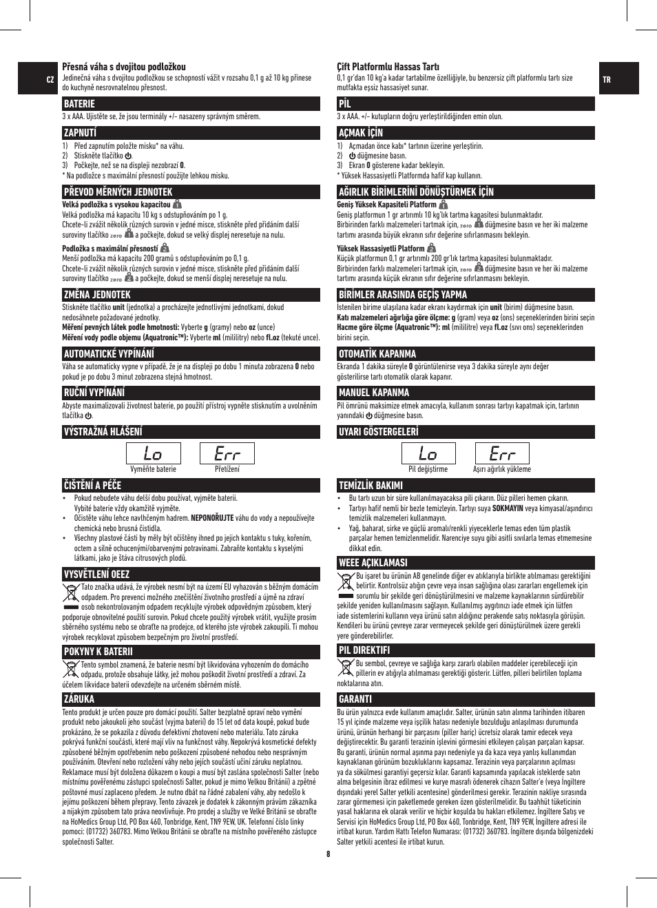 Salter 1049 HBBKDR Heston Blumenthal Dual Platform Precision Scale User Manual | Page 8 / 12