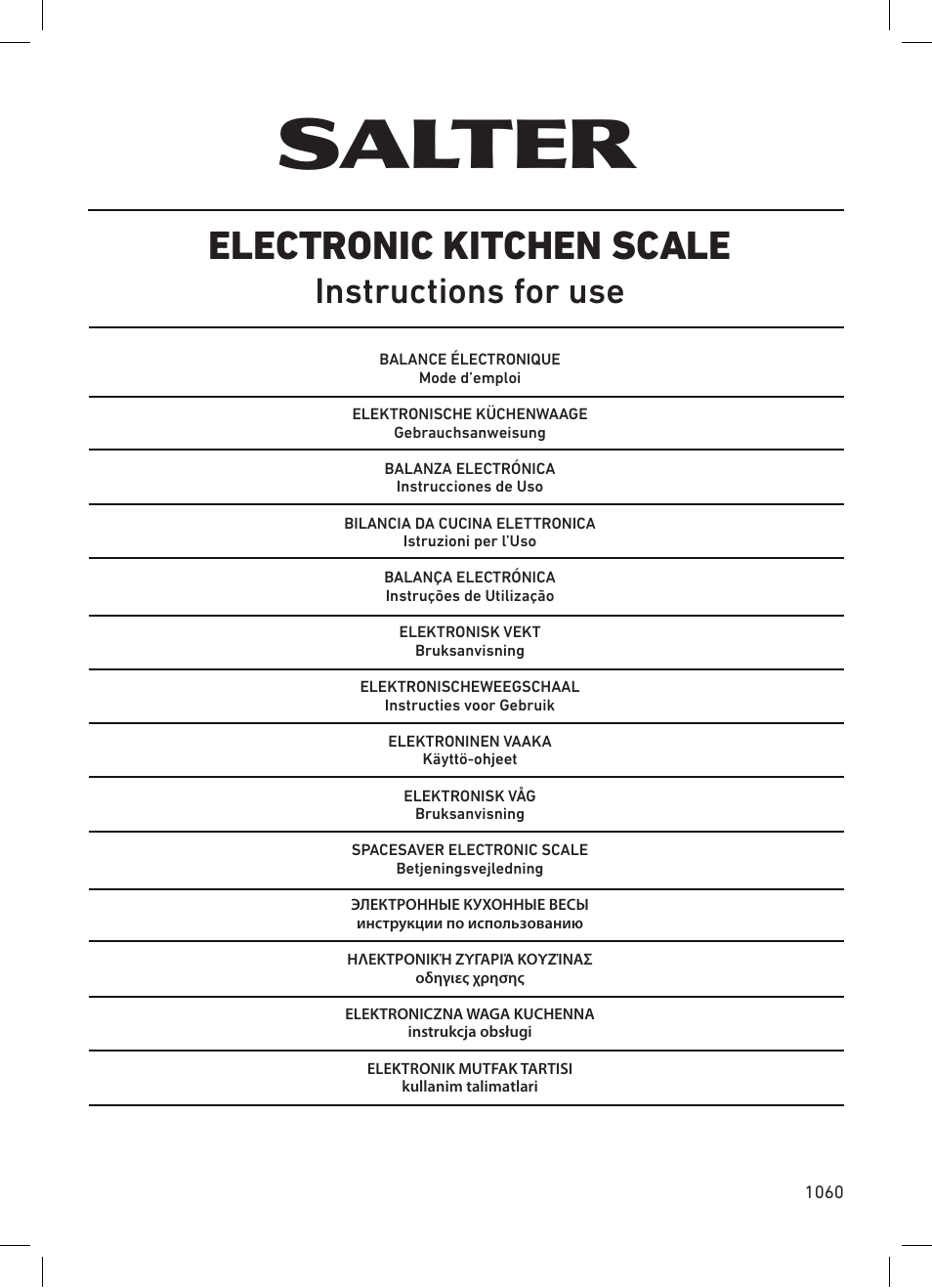 Salter 1060 WHDR Mix And Measure Electronic Scale User Manual | 19 pages