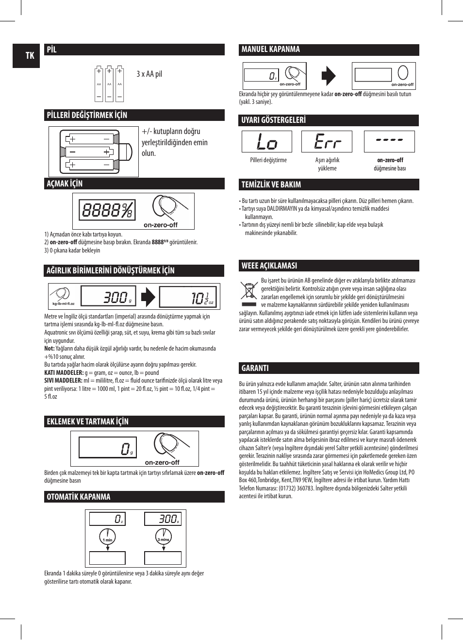 3 x aa pil, Kutupların doğru yerleştirildiğinden emin olun | Salter 1060 WHDR Mix And Measure Electronic Scale User Manual | Page 16 / 19