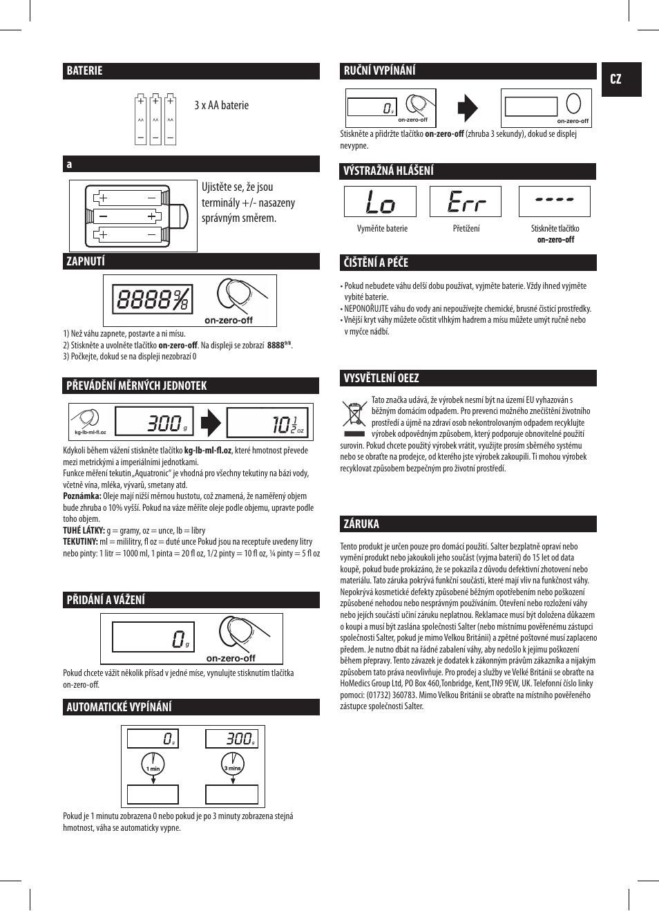 3 x aa baterie | Salter 1060 WHDR Mix And Measure Electronic Scale User Manual | Page 17 / 19