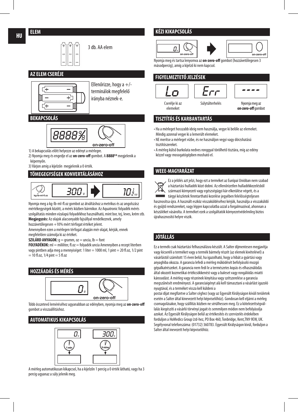 3 db. aa elem | Salter 1060 WHDR Mix And Measure Electronic Scale User Manual | Page 18 / 19