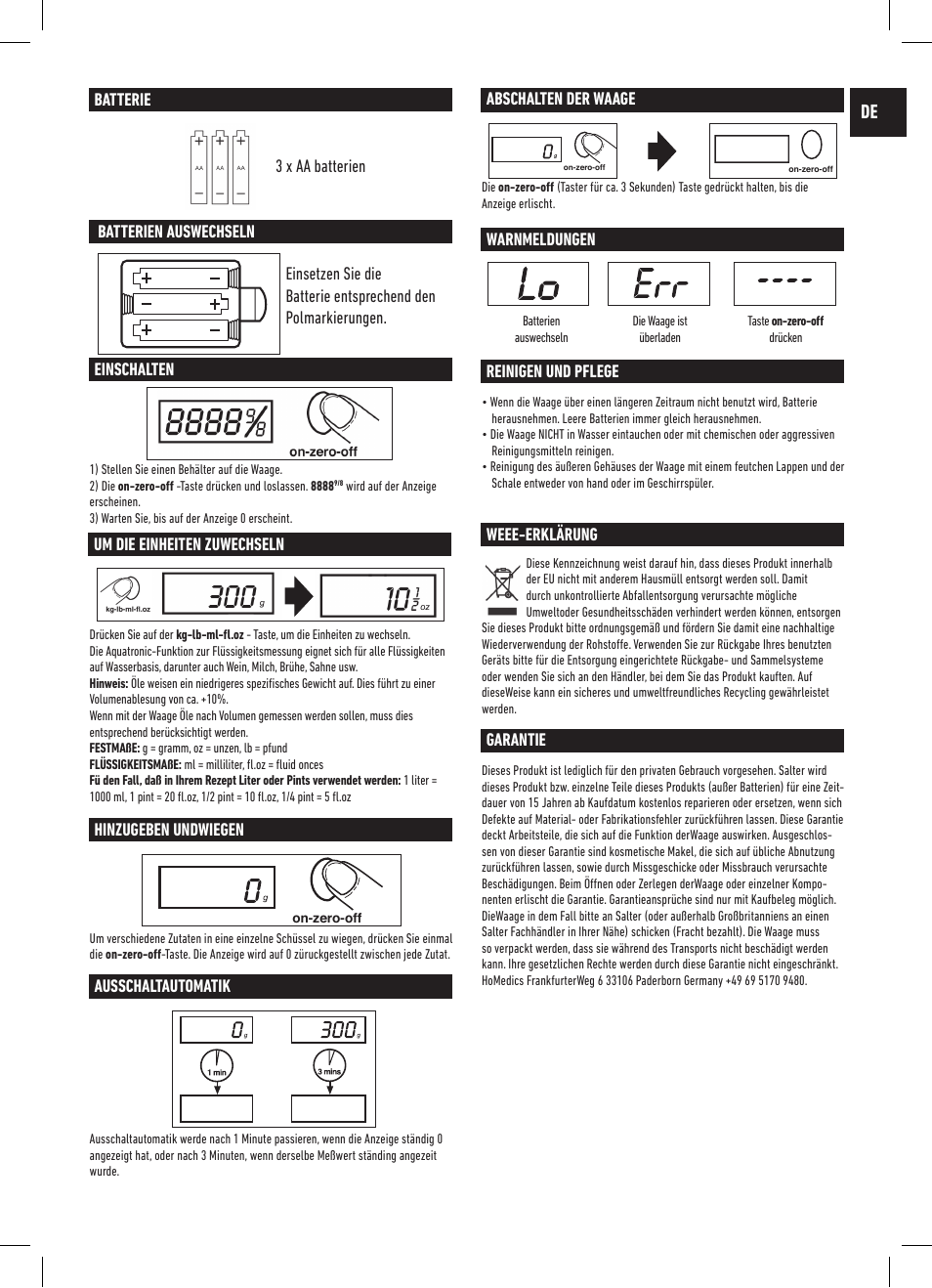 Salter 1060 WHDR Mix And Measure Electronic Scale User Manual | Page 3 / 19