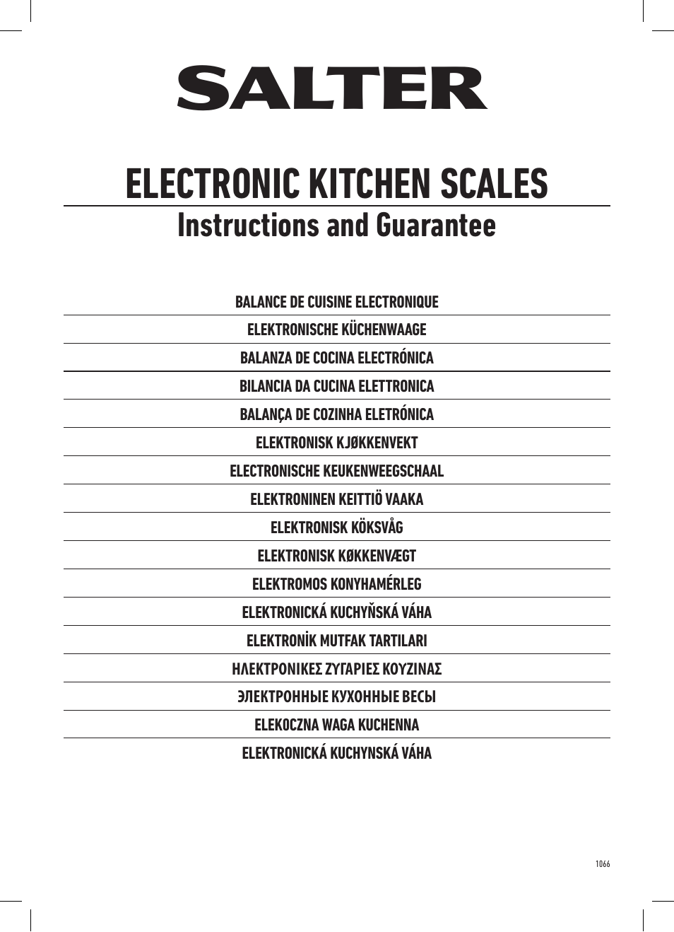 Salter 1066 BKDR08 ARC Electronic Kitchen Scale User Manual | 12 pages