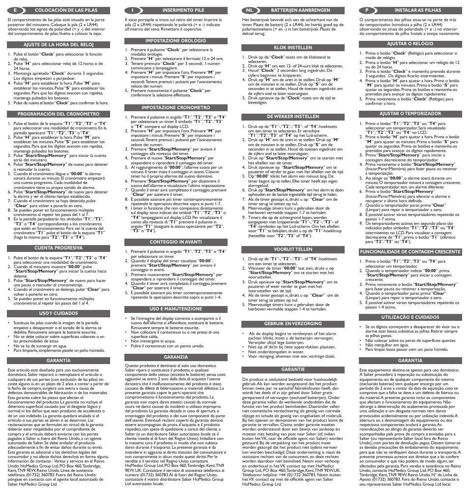 Salter 392 WHXR 4 Way Timer User Manual | Page 2 / 2
