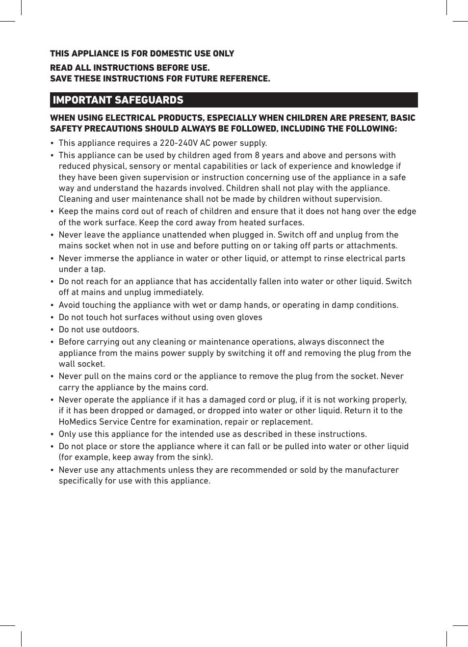 Important safeguards | Salter SDA-IH102BK Induction Hob User Manual | Page 2 / 8