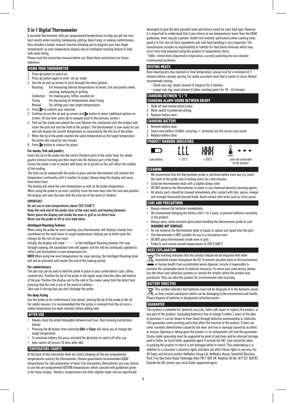 5 in 1 digital thermometer | Salter 540 HBSSCR 5-in-1 Digital Thermometer User Manual | Page 3 / 4