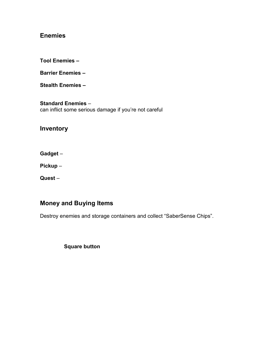 Enemies, Inventory, Money and buying items | Disney Interactive Studios G-Force User Manual | Page 7 / 7