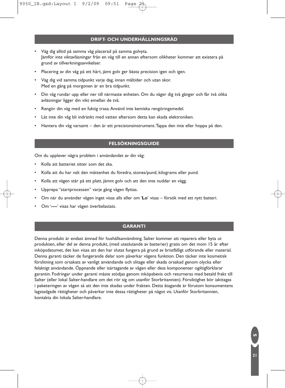 Salter 9050 SVBK3R Ultra Slim Glass Electronic Scale User Manual | Page 21 / 24