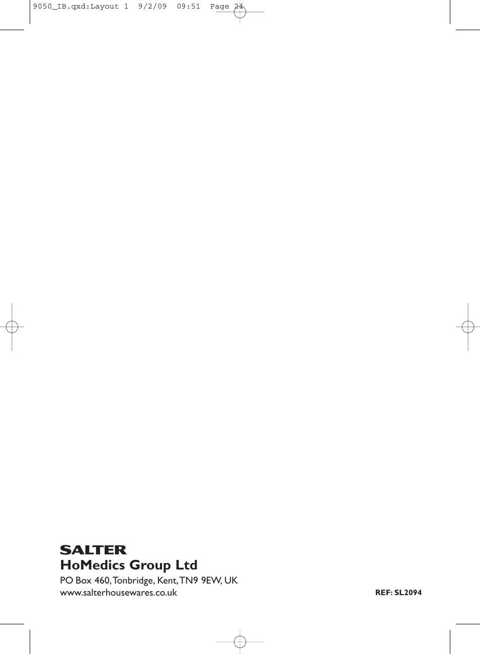 Homedics group ltd | Salter 9050 SVBK3R Ultra Slim Glass Electronic Scale User Manual | Page 24 / 24