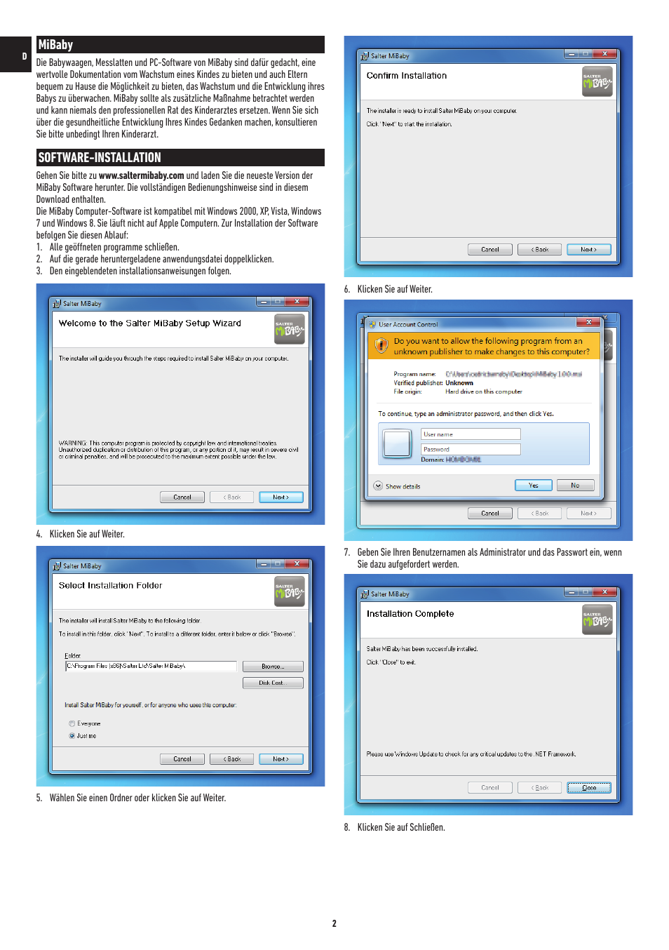 Mibaby, Software-installation | Salter 9042 WH3R MiBaby Mother & Baby Electronic Scale User Manual | Page 16 / 126