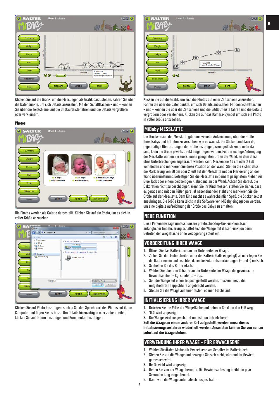 Mibaby messlatte, Neue funktion, Vorbereitung ihrer waage | Initialisierung ihrer waage, Verwendung ihrer waage - für erwachsene | Salter 9042 WH3R MiBaby Mother & Baby Electronic Scale User Manual | Page 19 / 126