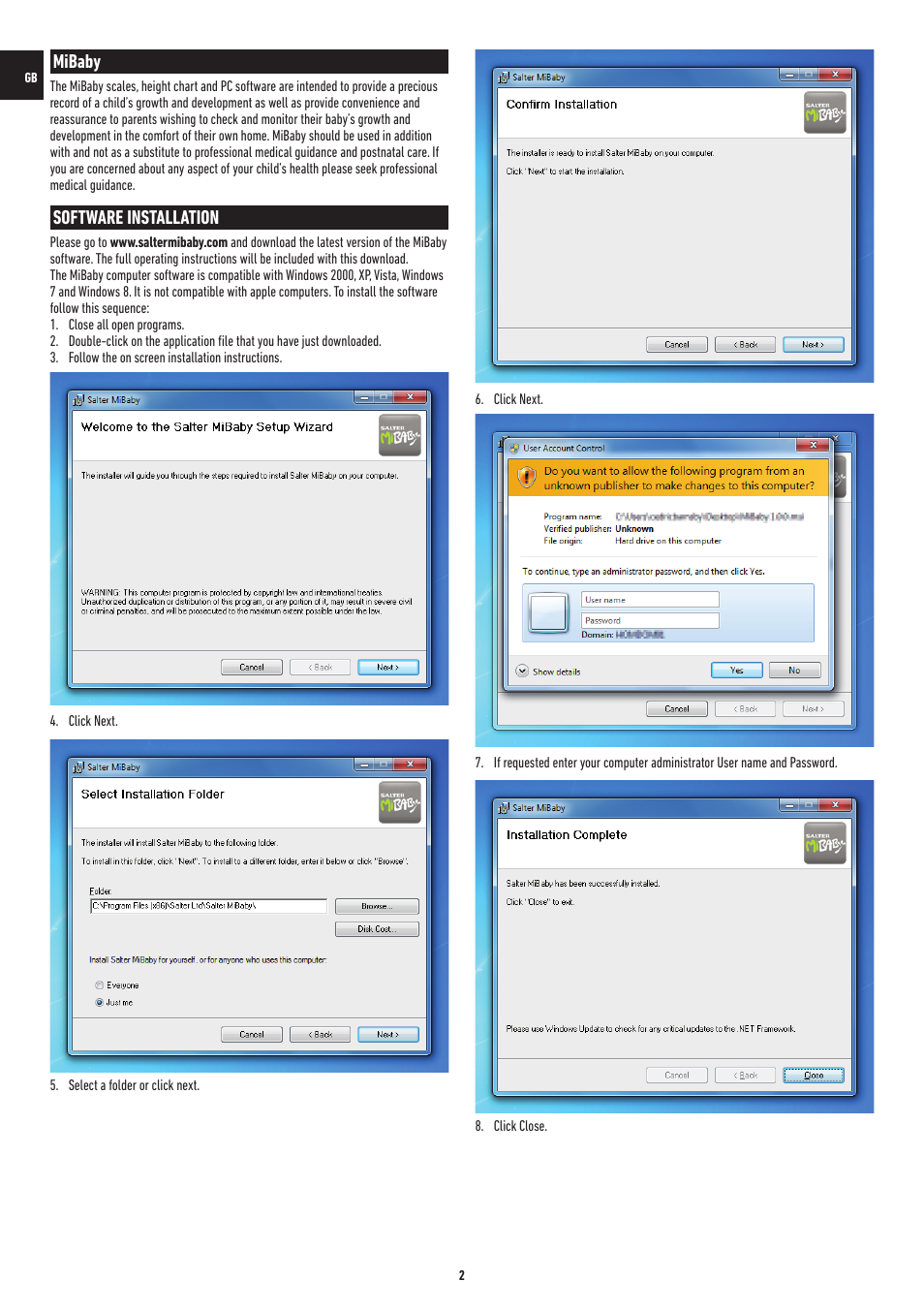 Mibaby, Software installation | Salter 9042 WH3R MiBaby Mother & Baby Electronic Scale User Manual | Page 2 / 126