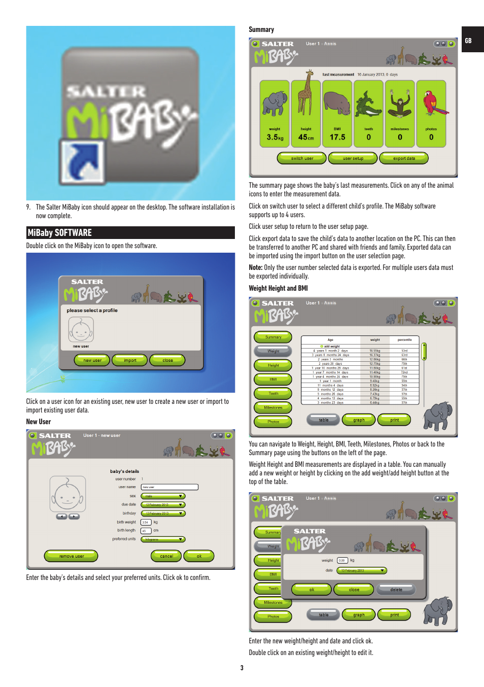 Mibaby software | Salter 9042 WH3R MiBaby Mother & Baby Electronic Scale User Manual | Page 3 / 126