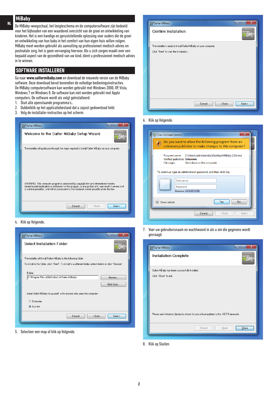 Mibaby, Software installeren | Salter 9042 WH3R MiBaby Mother & Baby Electronic Scale User Manual | Page 72 / 126