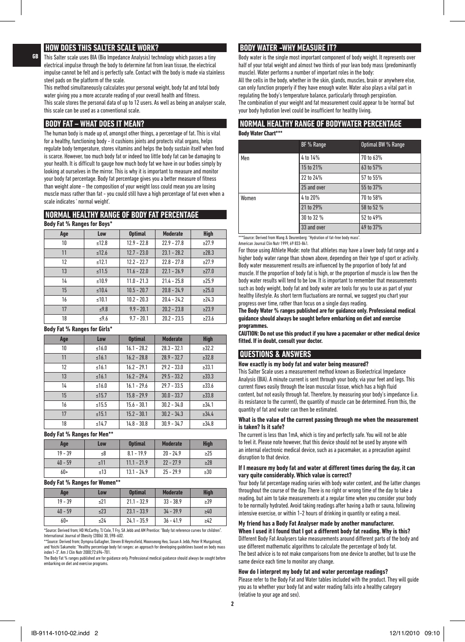 How does this salter scale work, Body fat – what does it mean, Normal healthy range of body fat percentage | Body water -why measure it, Normal healthy range of bodywater percentage, Questions & answers | Salter 9114 SV3R Compact Analyser Scale User Manual | Page 2 / 40