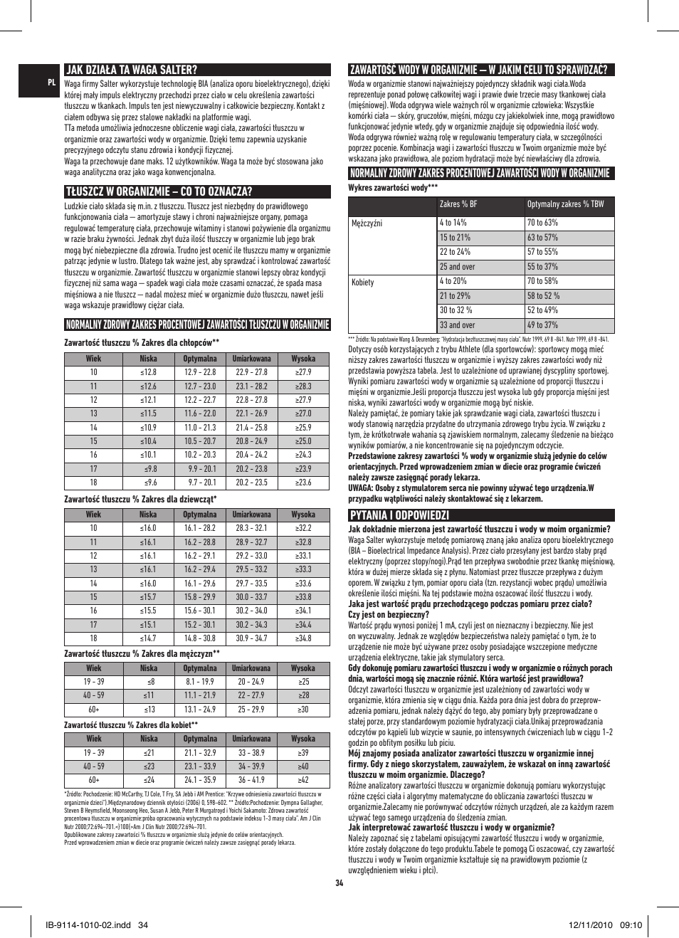 Jak działa ta waga salter, Tłuszcz w organizmie – co to oznacza, Pytania i odpowiedzi | Salter 9114 SV3R Compact Analyser Scale User Manual | Page 34 / 40