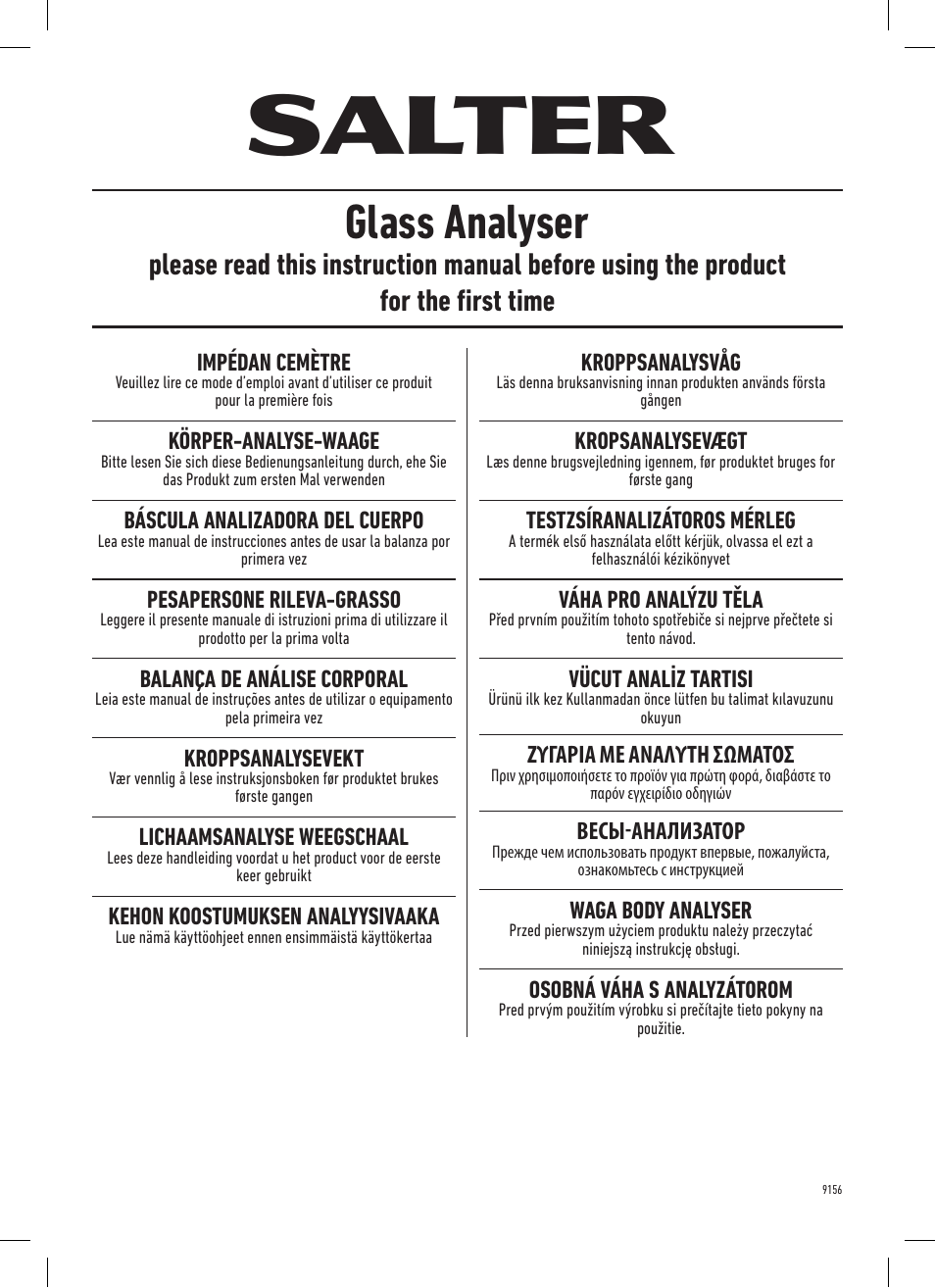 Salter 9156 ST3R Striped Glass Analyser Scale User Manual | 60 pages