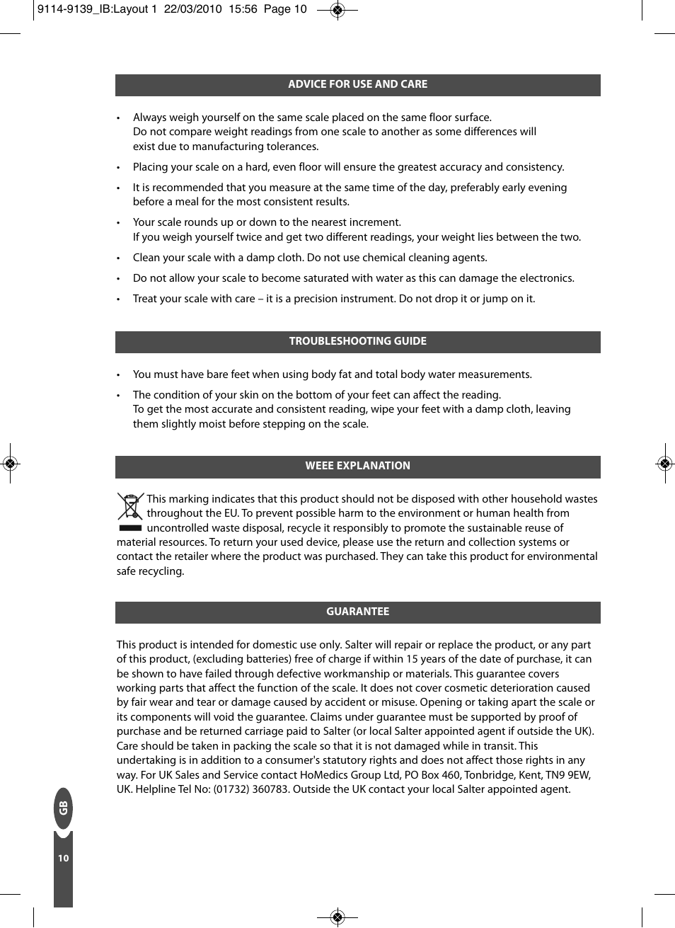 Salter 9139 WH3R Compact Analyser Scale User Manual | Page 10 / 140