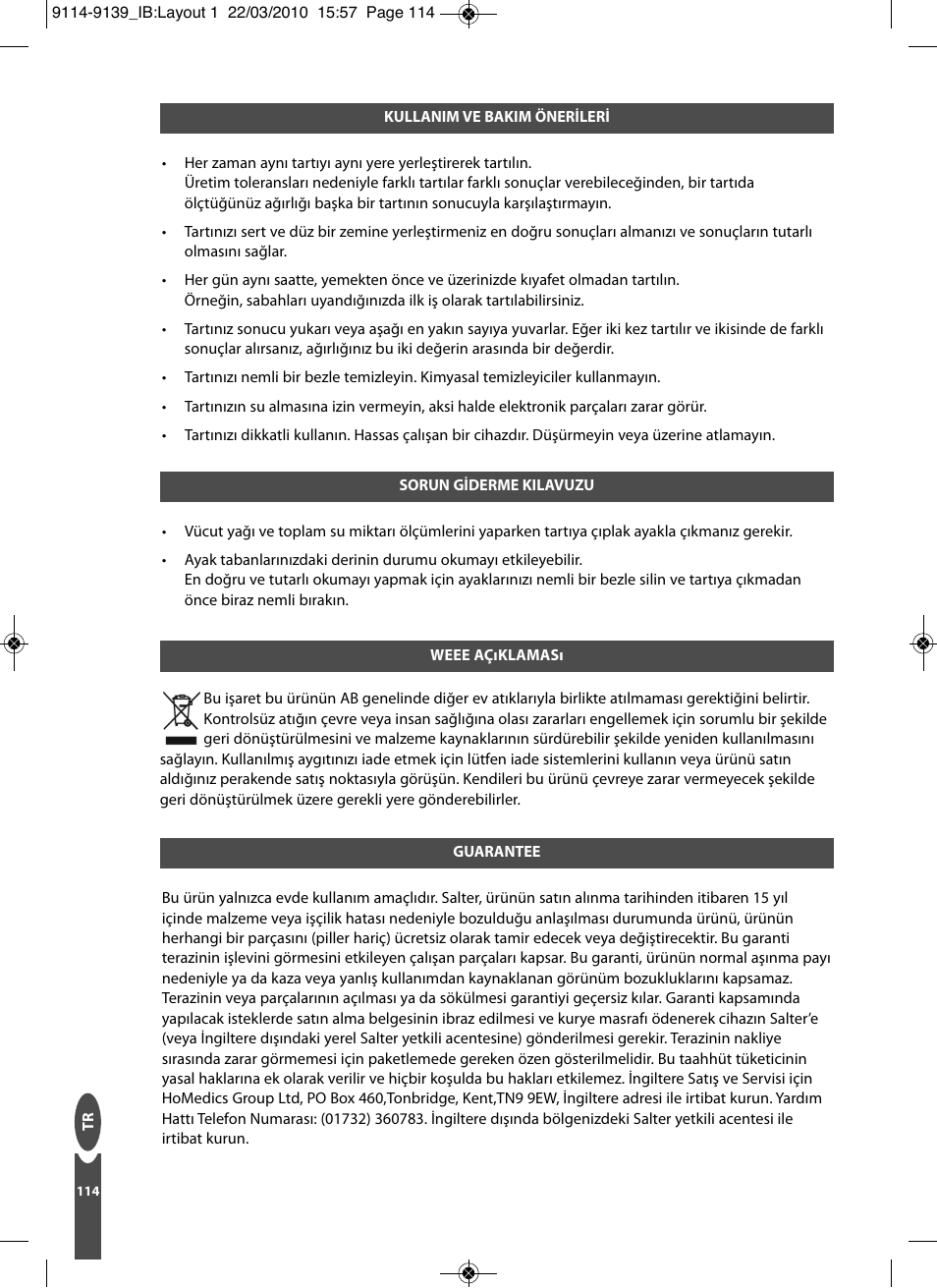 Salter 9139 WH3R Compact Analyser Scale User Manual | Page 114 / 140