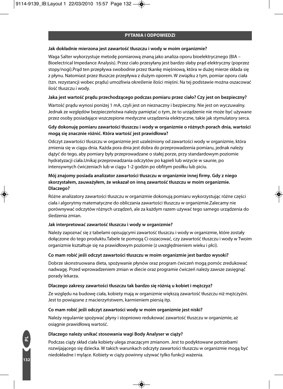 Salter 9139 WH3R Compact Analyser Scale User Manual | Page 132 / 140