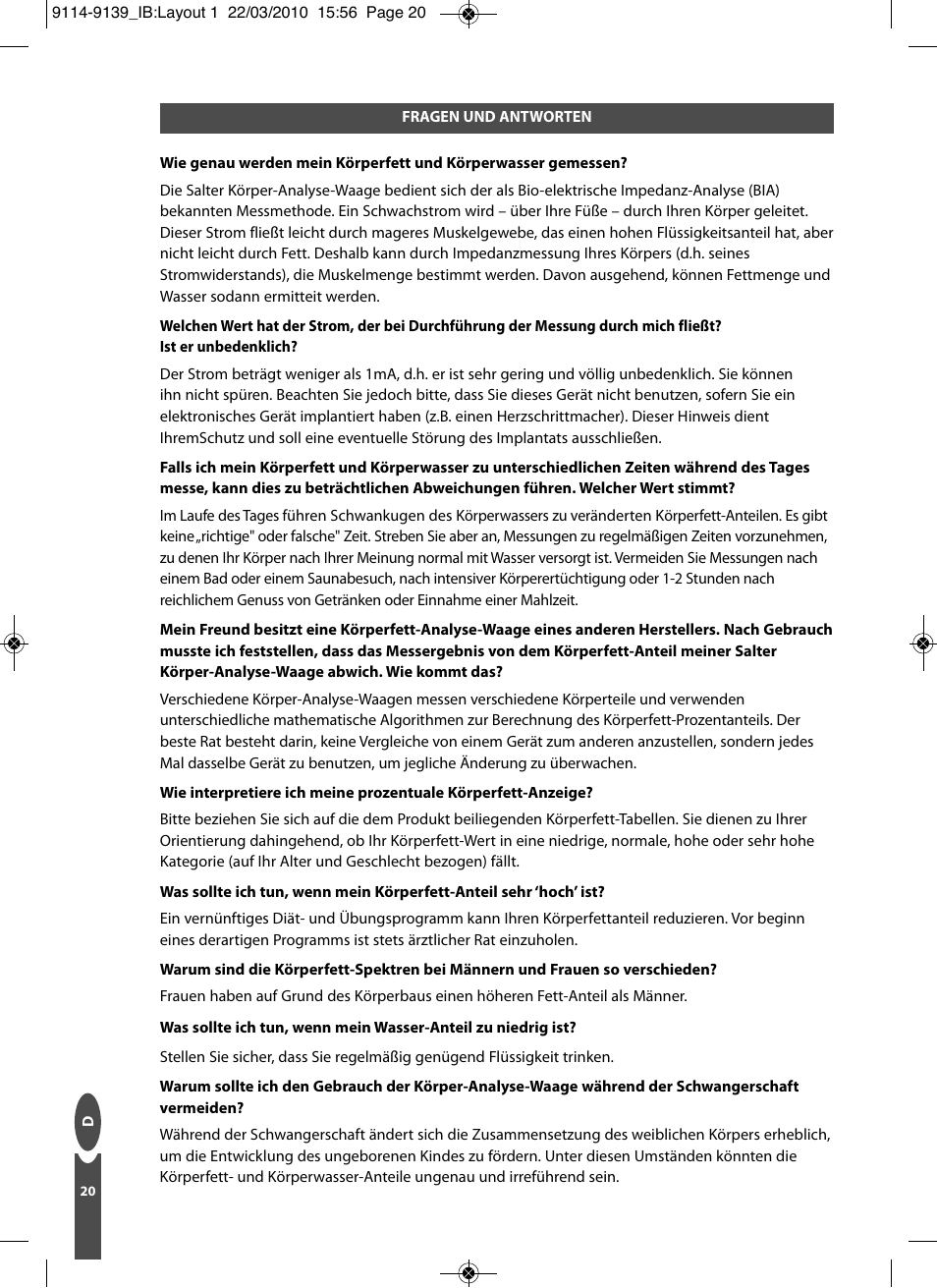 Salter 9139 WH3R Compact Analyser Scale User Manual | Page 20 / 140