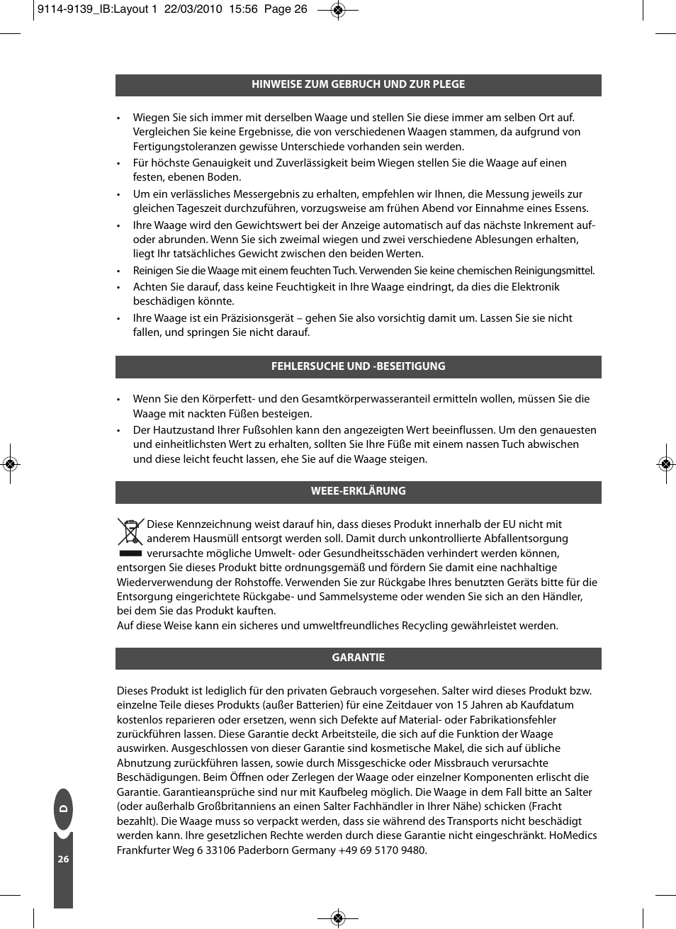 Salter 9139 WH3R Compact Analyser Scale User Manual | Page 26 / 140