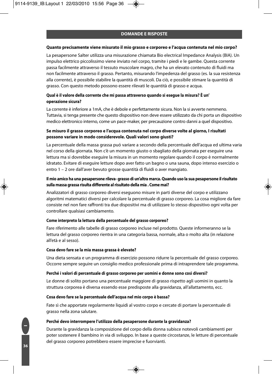 Salter 9139 WH3R Compact Analyser Scale User Manual | Page 36 / 140