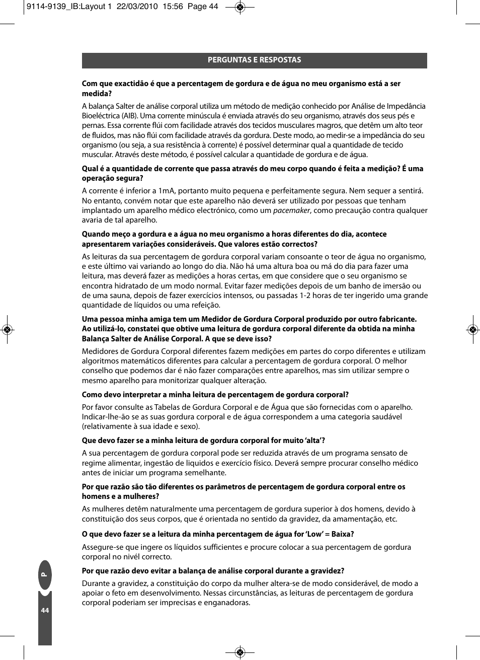 Salter 9139 WH3R Compact Analyser Scale User Manual | Page 44 / 140