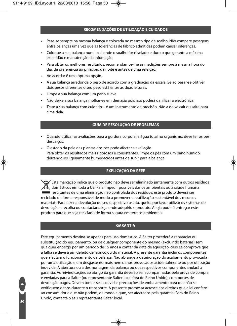 Salter 9139 WH3R Compact Analyser Scale User Manual | Page 50 / 140