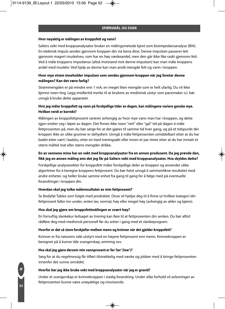 Salter 9139 WH3R Compact Analyser Scale User Manual | Page 52 / 140