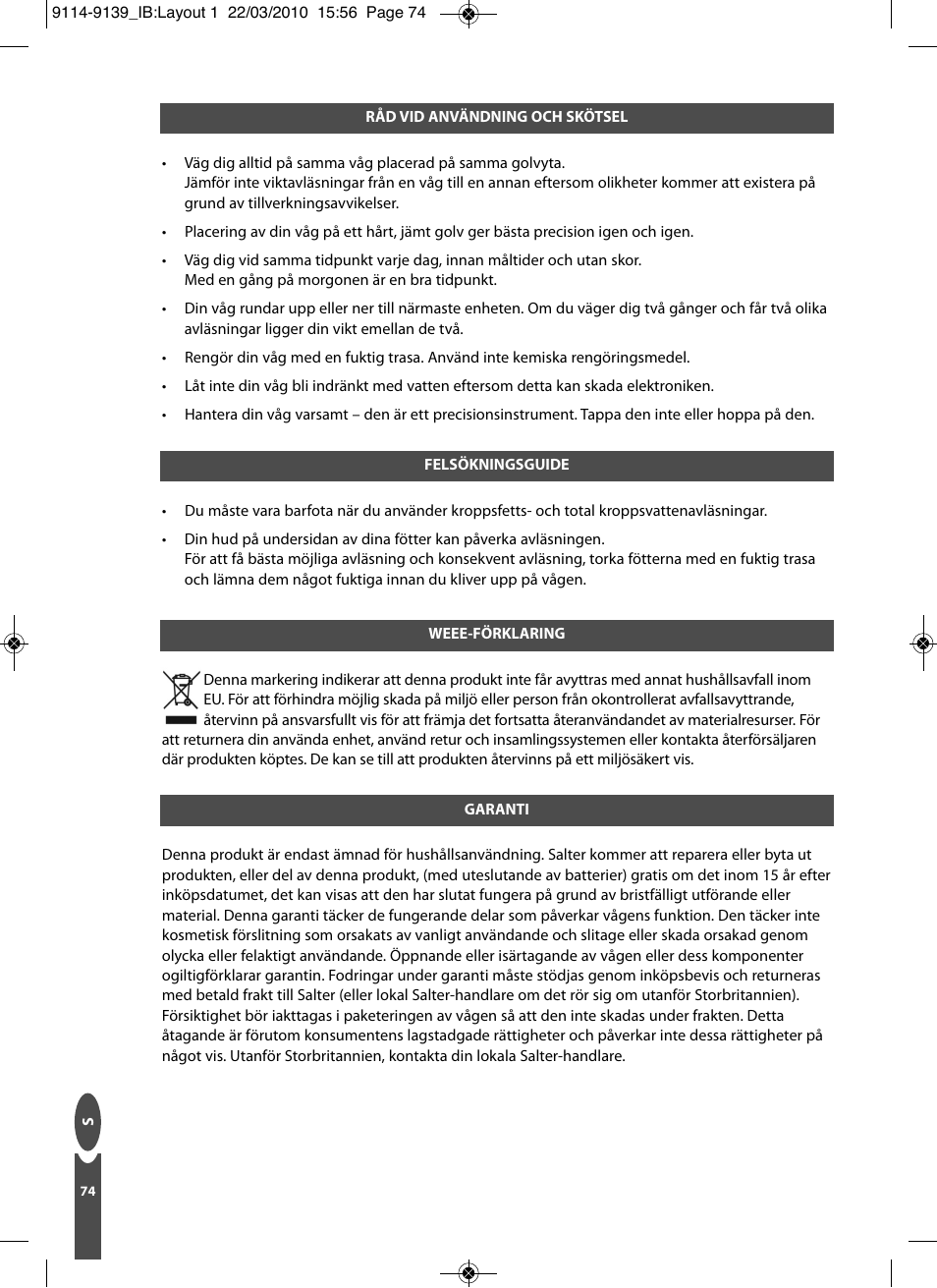 Salter 9139 WH3R Compact Analyser Scale User Manual | Page 74 / 140