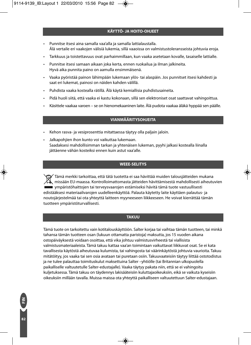 Salter 9139 WH3R Compact Analyser Scale User Manual | Page 82 / 140