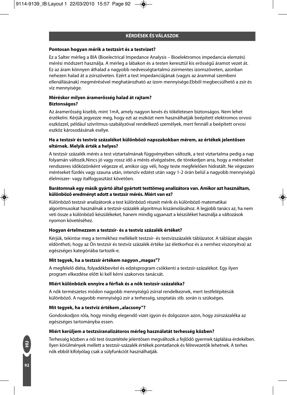 Salter 9139 WH3R Compact Analyser Scale User Manual | Page 92 / 140