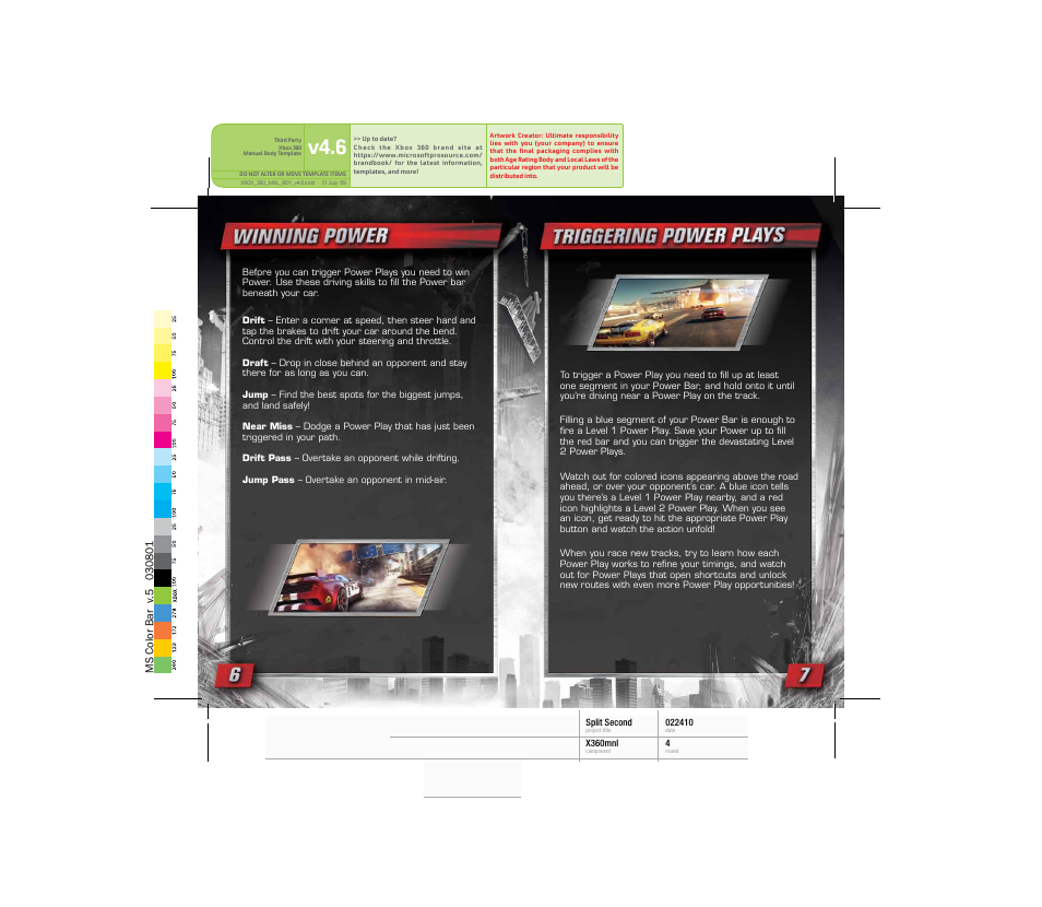 Winning power, Triggering power plays, V4.6 | Disney Interactive Studios Split/Second for Xbox 360 User Manual | Page 5 / 5