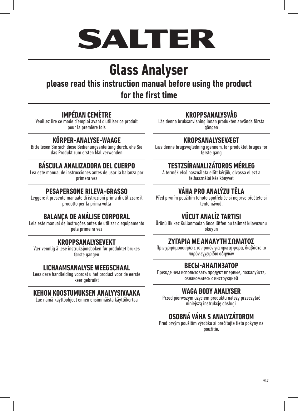 Salter 9141 WH3R UST Glass Analyser Scale User Manual | 60 pages
