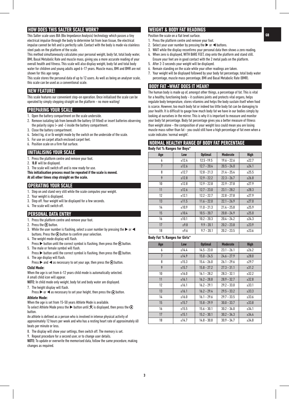 How does this salter scale work, New feature, Preparing your scale | Initialising your scale, Operating your scale, Personal data entry, Weight & body fat readings, Body fat -what does it mean, Normal healthy range of body fat percentage | Salter 9109 BK3R Onyx Analyser Scale User Manual | Page 3 / 60