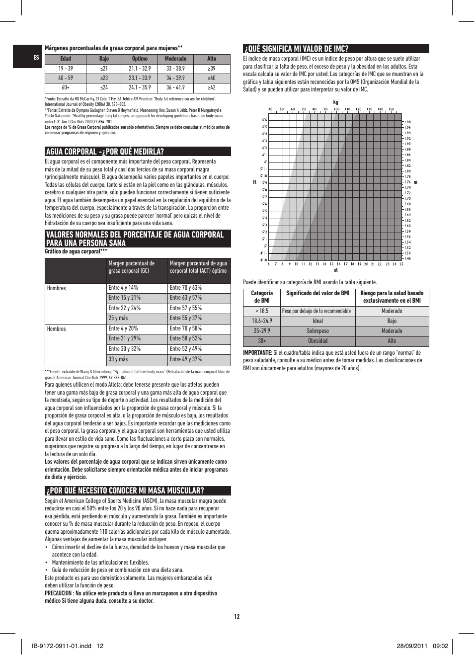 Agua corporal -¿por qué medirla, Por qué necesito conocer mi masa muscular, Qué significa mi valor de imc | Salter 9172 BK3R EasyView Analyser Scale User Manual | Page 12 / 56