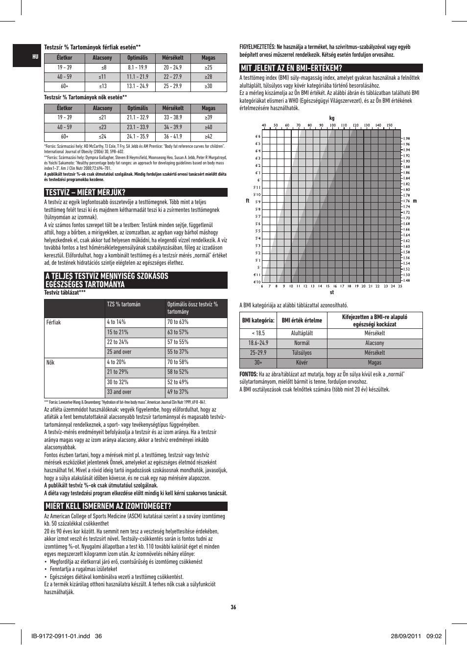 Testvíz – miért mérjük, Miért kell ismernem az izomtömeget, Mit jelent az én bmi-értékem | Salter 9172 BK3R EasyView Analyser Scale User Manual | Page 36 / 56