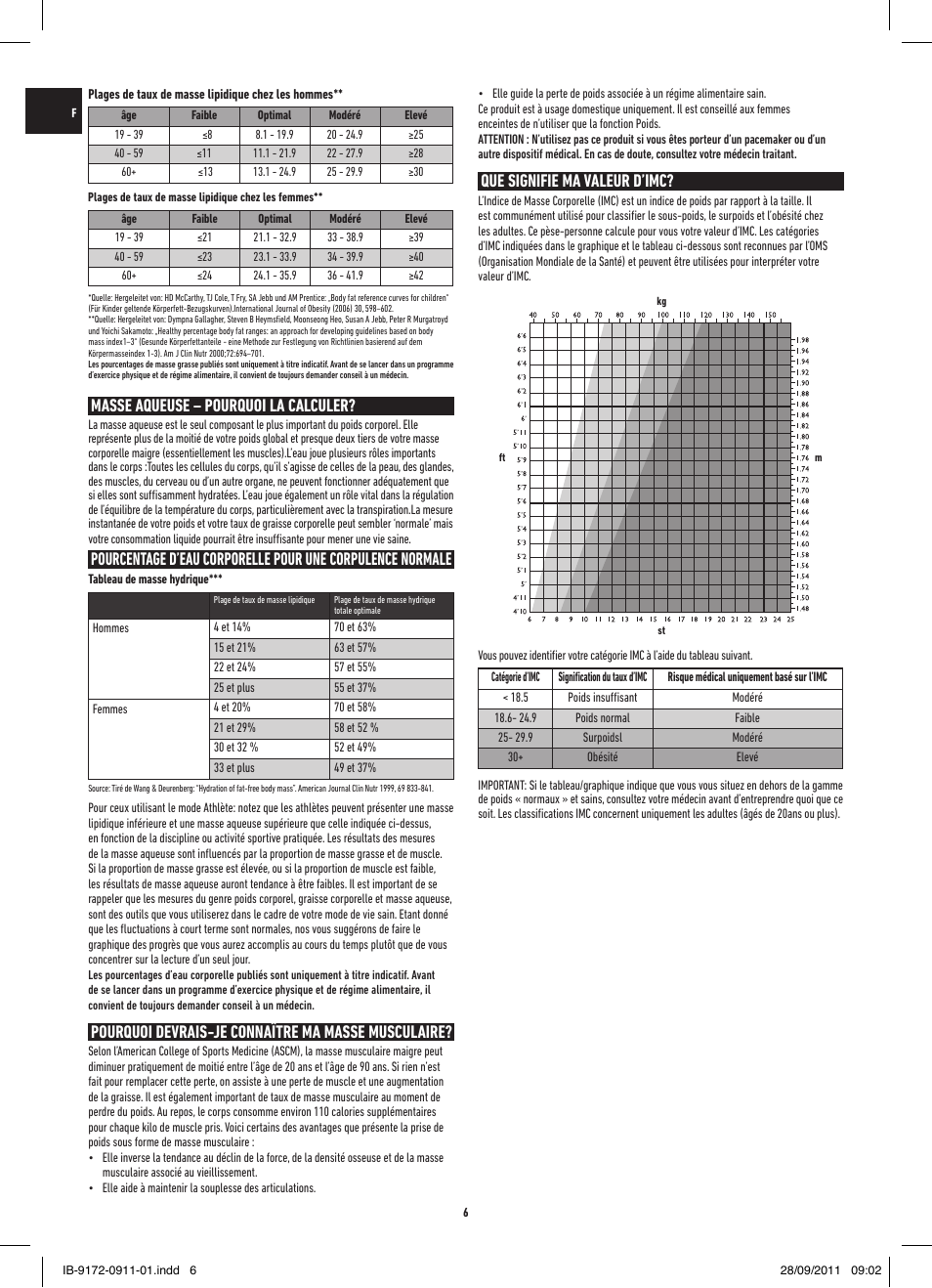 Masse aqueuse – pourquoi la calculer, Pourquoi devrais-je connaître ma masse musculaire, Que signifie ma valeur d’imc | Salter 9172 BK3R EasyView Analyser Scale User Manual | Page 6 / 56