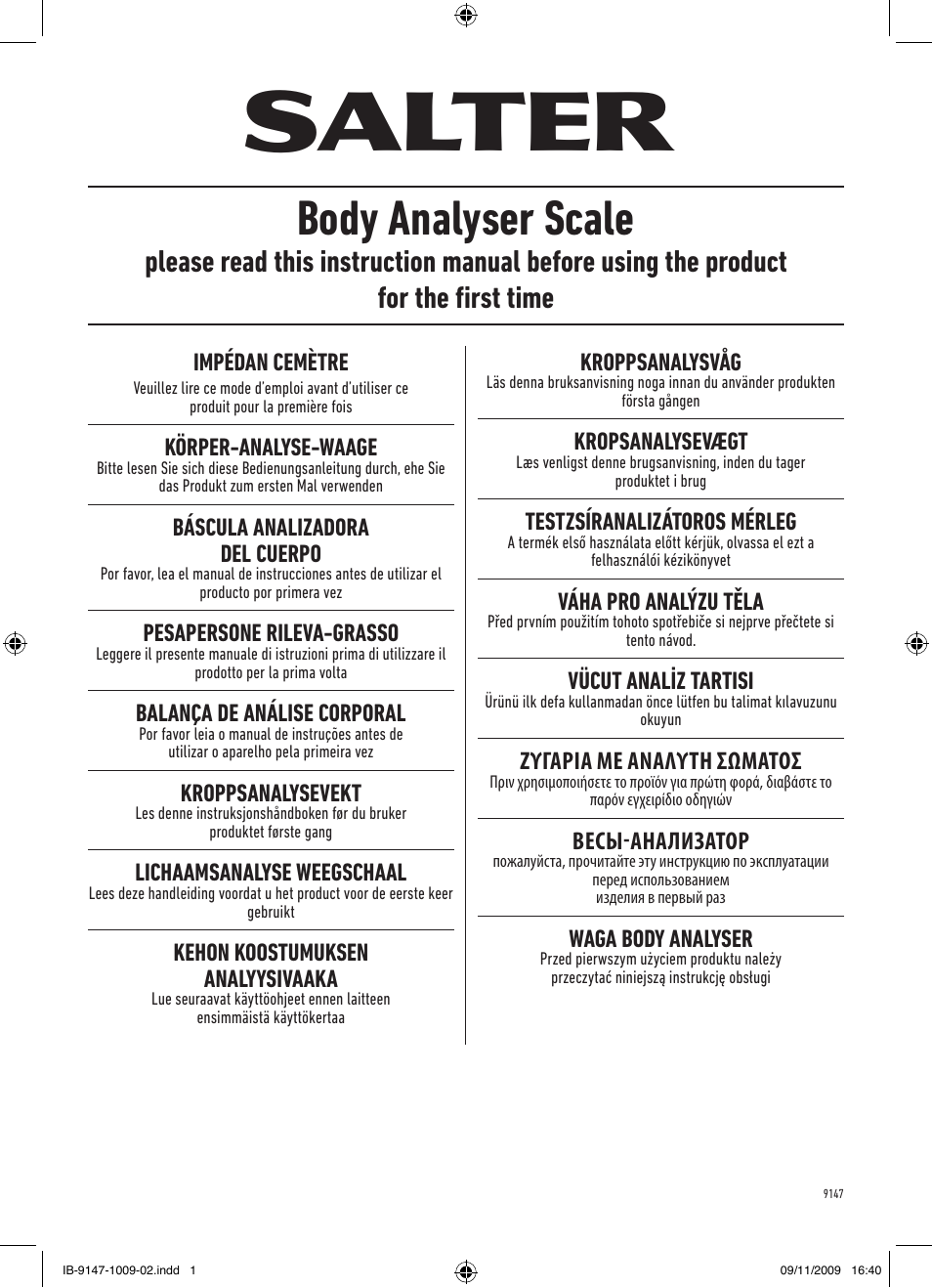Salter 9147 BK3R Stow-A-Weigh Analyser Scale User Manual | 56 pages