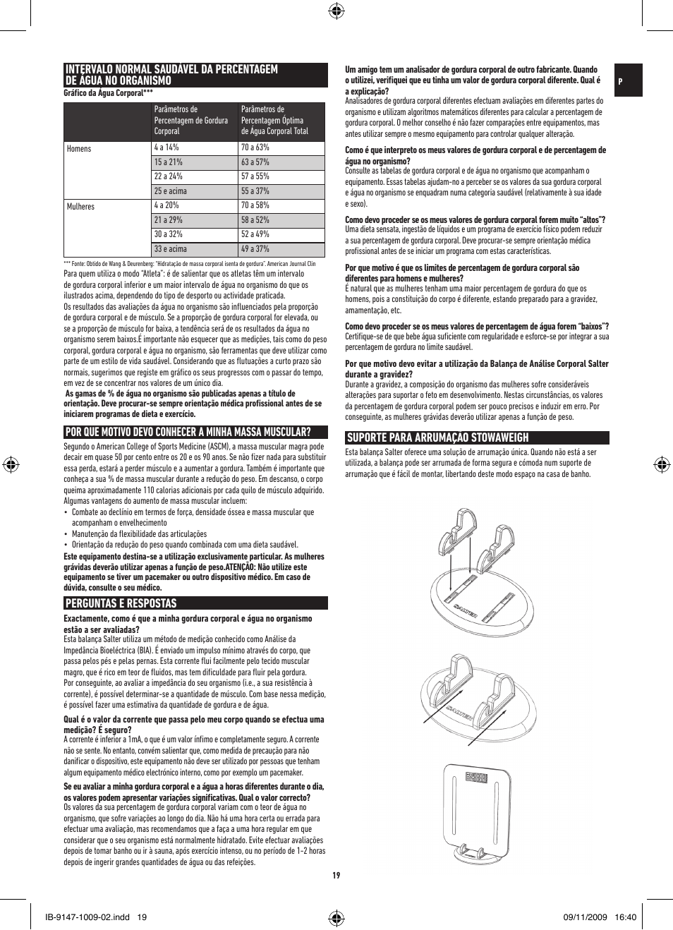 Perguntas e respostas, Suporte para arrumação stowaweigh | Salter 9147 BK3R Stow-A-Weigh Analyser Scale User Manual | Page 19 / 56