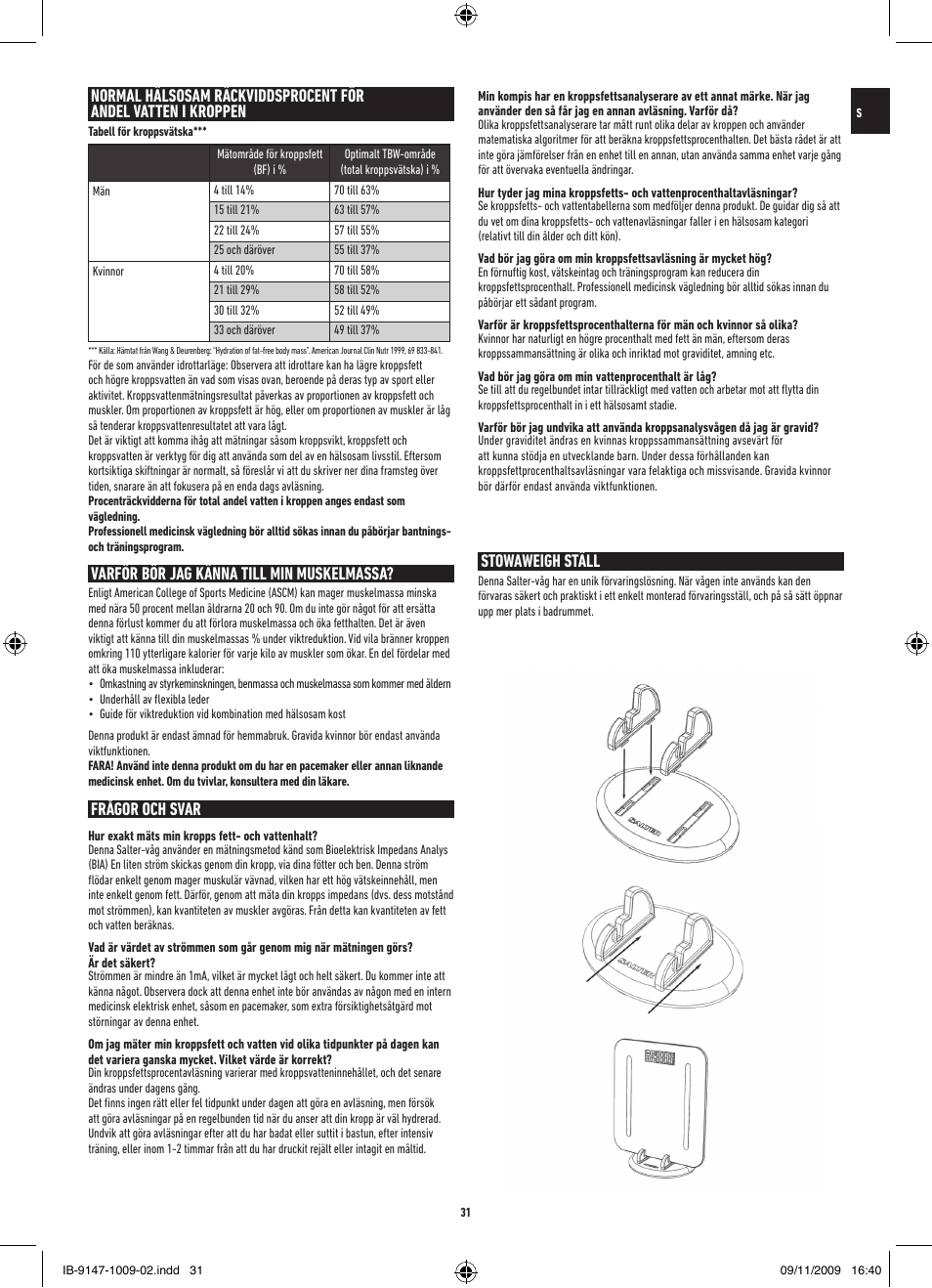 Varför bör jag känna till min muskelmassa, Frågor och svar, Stowaweigh ställ | Salter 9147 BK3R Stow-A-Weigh Analyser Scale User Manual | Page 31 / 56