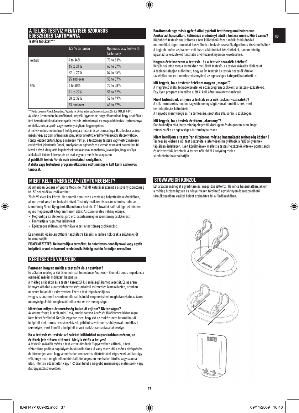 Miért kell ismernem az izomtömegemet, Kérdések és válaszok, Stowaweigh konzol | Salter 9147 BK3R Stow-A-Weigh Analyser Scale User Manual | Page 37 / 56