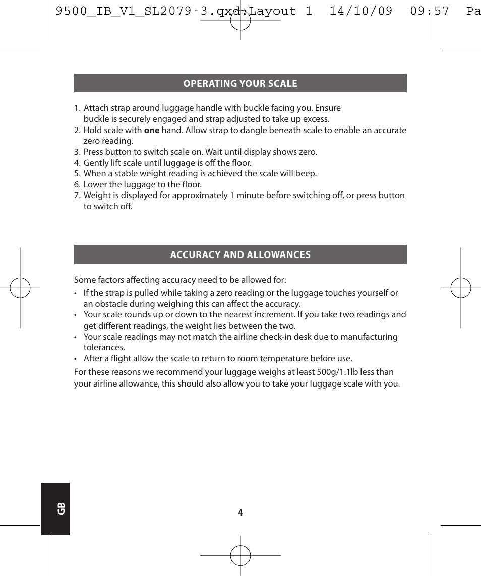 Salter 9500 BKDCTM Luggage Scale User Manual | Page 4 / 79